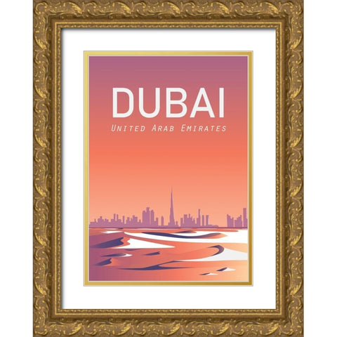 Dubai travel poster Gold Ornate Wood Framed Art Print with Double Matting by ARCTIC FRAME
