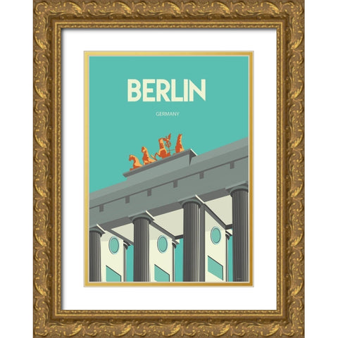 Berlin travel poster Gold Ornate Wood Framed Art Print with Double Matting by ARCTIC FRAME