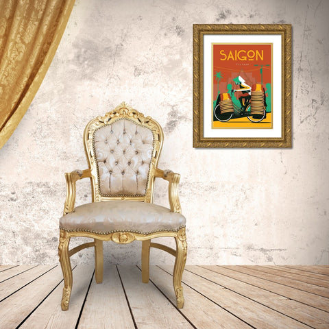 saigon vietnam travel poster Gold Ornate Wood Framed Art Print with Double Matting by ARCTIC FRAME