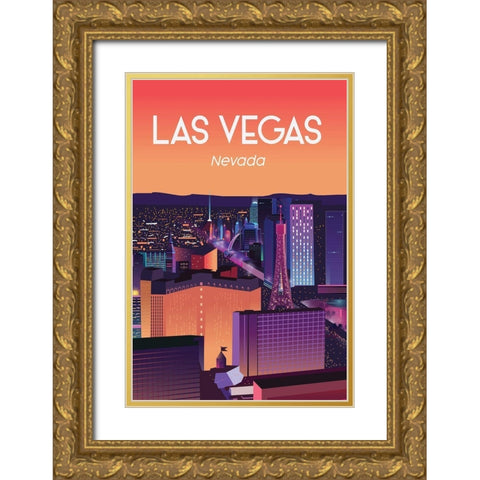 las vegas Gold Ornate Wood Framed Art Print with Double Matting by ARCTIC FRAME