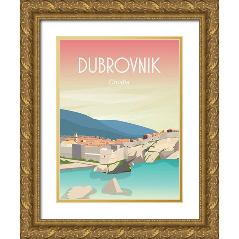dubrovnik Gold Ornate Wood Framed Art Print with Double Matting by ARCTIC FRAME