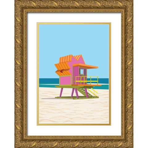 south beach life guard station Gold Ornate Wood Framed Art Print with Double Matting by ARCTIC FRAME