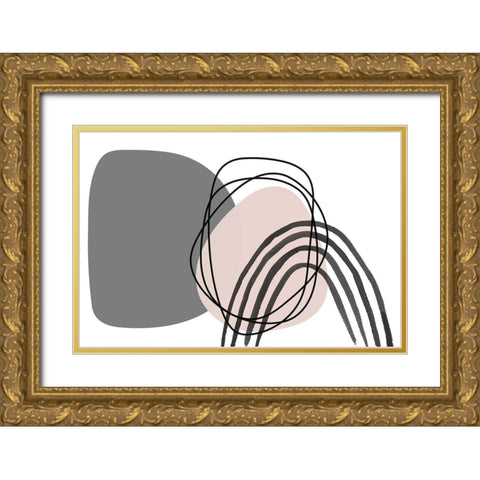 Minimalist Pink Gray Palette Gold Ornate Wood Framed Art Print with Double Matting by Orlov, Irena