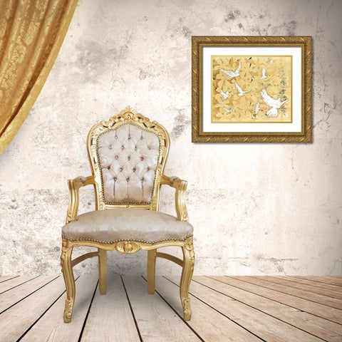 Birds on Brown Gold Ornate Wood Framed Art Print with Double Matting by St Hilaire, Elizabeth