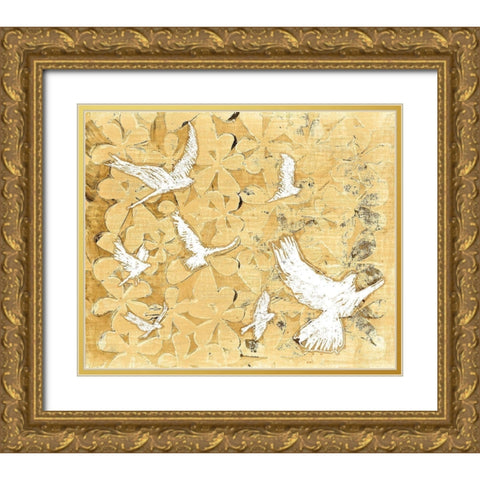 Birds on Brown Gold Ornate Wood Framed Art Print with Double Matting by St Hilaire, Elizabeth