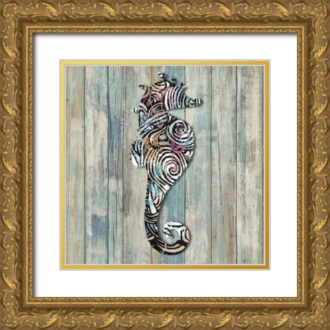 Seahorse Gold Ornate Wood Framed Art Print with Double Matting by Smith, Karen