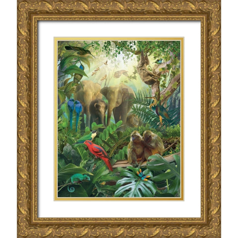 Jungle Mix II Gold Ornate Wood Framed Art Print with Double Matting by Hunziker, Steve
