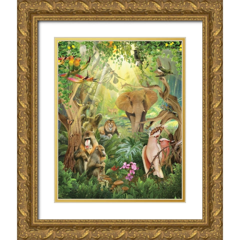 Jungle Mix III  Gold Ornate Wood Framed Art Print with Double Matting by Hunziker, Steve
