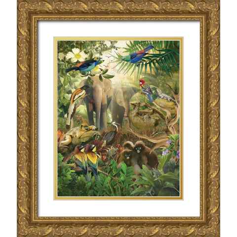 Jungle Mix IV Gold Ornate Wood Framed Art Print with Double Matting by Hunziker, Steve