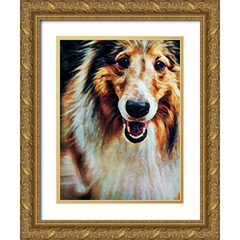 Rough Collie So Jolly Gold Ornate Wood Framed Art Print with Double Matting by Aldridge, Ashley