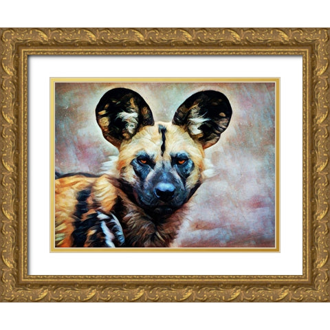 African Wild Dog Watch Gold Ornate Wood Framed Art Print with Double Matting by Aldridge, Ashley
