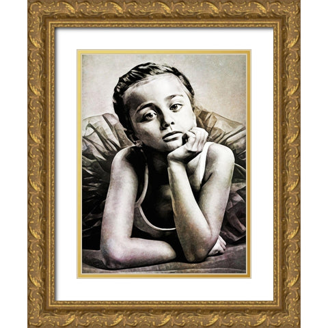 Black and White Ballerina I Gold Ornate Wood Framed Art Print with Double Matting by Aldridge, Ashley