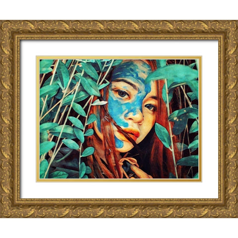 Tribal of Turquoise Gold Ornate Wood Framed Art Print with Double Matting by Aldridge, Ashley