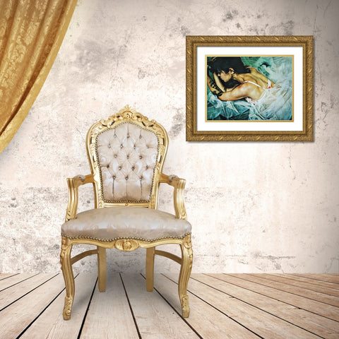 Turquoise Turmoil Gold Ornate Wood Framed Art Print with Double Matting by Aldridge, Ashley