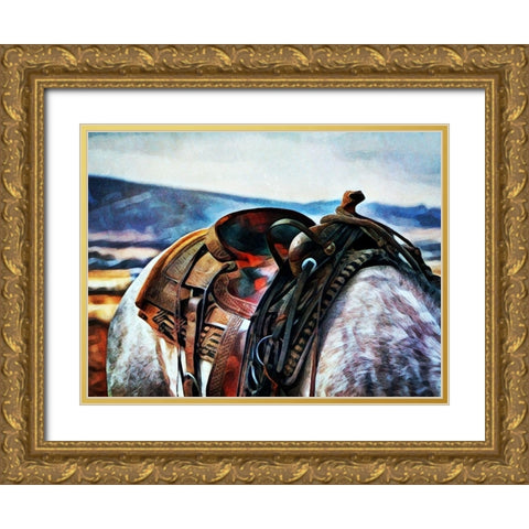 Cowboy Saddled Up Gold Ornate Wood Framed Art Print with Double Matting by Aldridge, Ashley