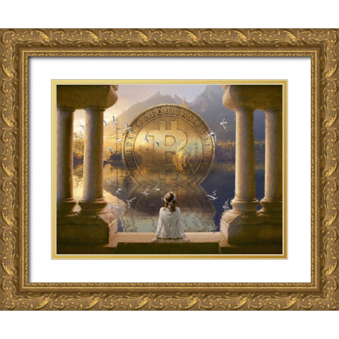 Bitcoin Deco III Gold Ornate Wood Framed Art Print with Double Matting by Hunziker, Steve