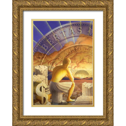 Bitcoin Deco V Gold Ornate Wood Framed Art Print with Double Matting by Hunziker, Steve