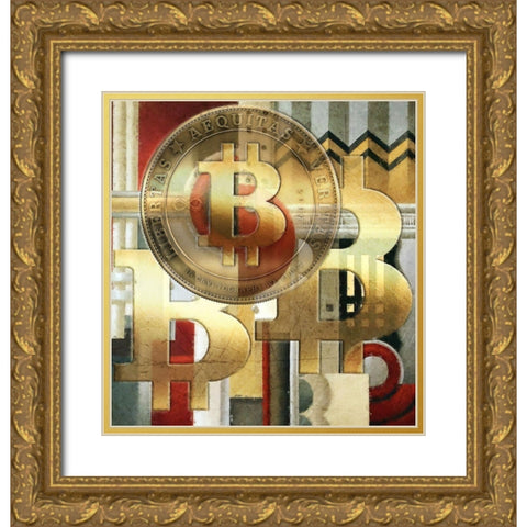 Bitcoin Deco VII Gold Ornate Wood Framed Art Print with Double Matting by Hunziker, Steve
