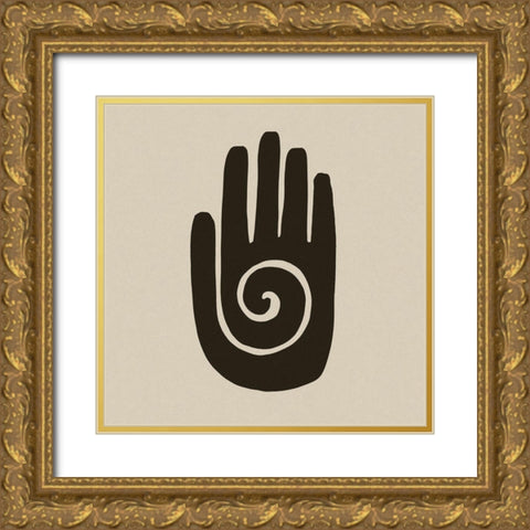 Healing Hand Block Print Gold Ornate Wood Framed Art Print with Double Matting by Haase, Andrea