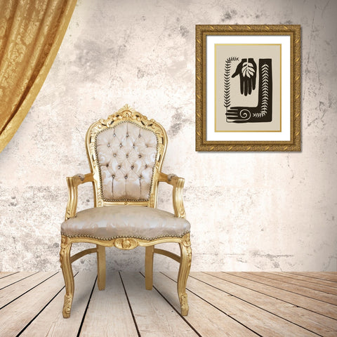 Natures Hands Block Print Gold Ornate Wood Framed Art Print with Double Matting by Haase, Andrea