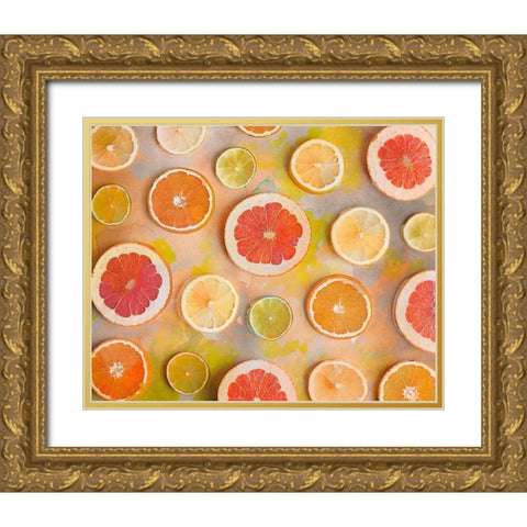 Citrus Fun Gold Ornate Wood Framed Art Print with Double Matting by Haase, Andrea