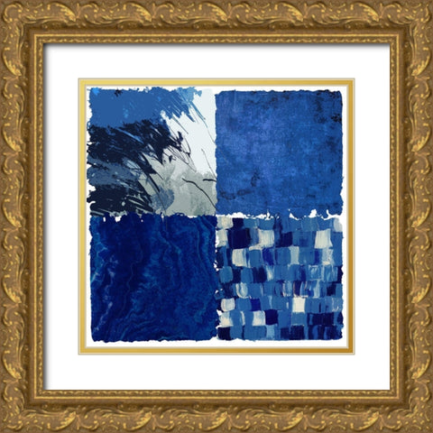 Blue Squared I Gold Ornate Wood Framed Art Print with Double Matting by Smith, Karen