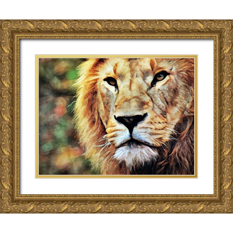 Lion Watch And Wait Gold Ornate Wood Framed Art Print with Double Matting by Aldridge, Ashley