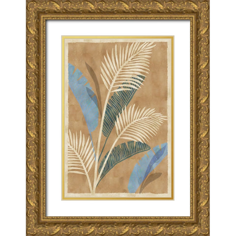 Cobalt Blue Palms IV Gold Ornate Wood Framed Art Print with Double Matting by Kouta, Flora