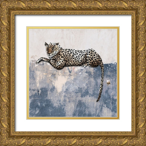 Leopard Lounge Gold Ornate Wood Framed Art Print with Double Matting by Smith, Karen