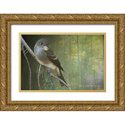 Western Wood Peewee Gold Ornate Wood Framed Art Print with Double Matting by Vest, Christopher