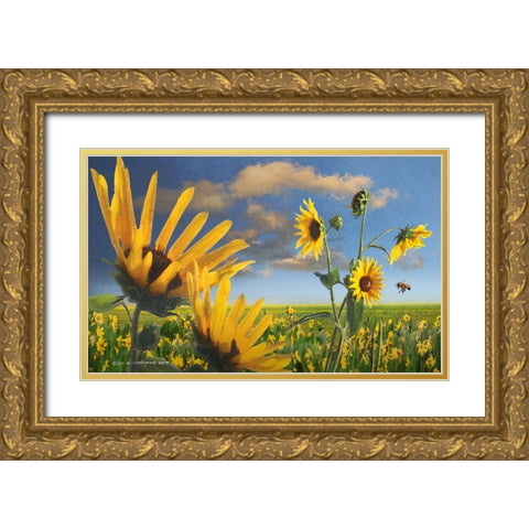 Sunflowers in Kansas Gold Ornate Wood Framed Art Print with Double Matting by Vest, Christopher