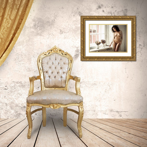 Retrato con flores Gold Ornate Wood Framed Art Print with Double Matting by Oryx, Gene