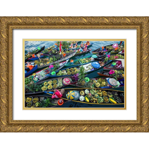 Banjarmasin Floating Market Gold Ornate Wood Framed Art Print with Double Matting by Maududdin, Fauzan