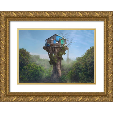 House in the Sky Gold Ornate Wood Framed Art Print with Double Matting by Almawash, Sulaiman