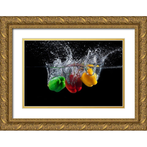 Paprika splash Gold Ornate Wood Framed Art Print with Double Matting by Stefan, Mogyorosi