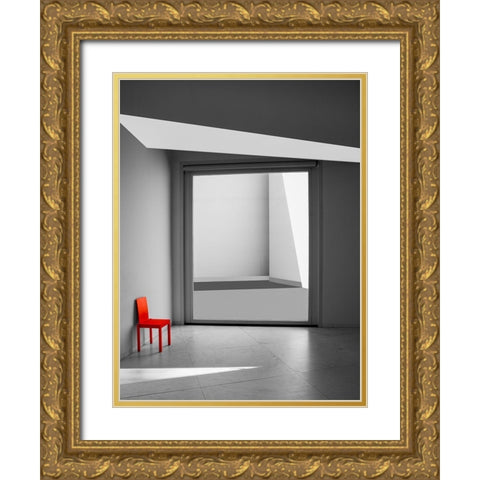 The red chair Gold Ornate Wood Framed Art Print with Double Matting by Schuster, Inge