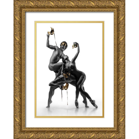 Masks IV Gold Ornate Wood Framed Art Print with Double Matting by Ddiarte
