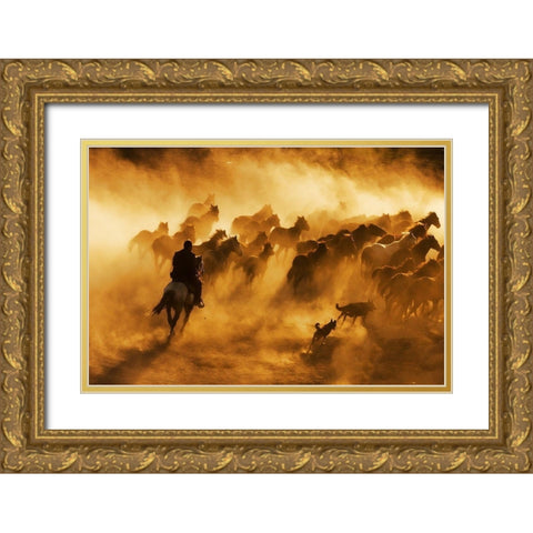 cowboy Gold Ornate Wood Framed Art Print with Double Matting by Tunc, Feyzullah