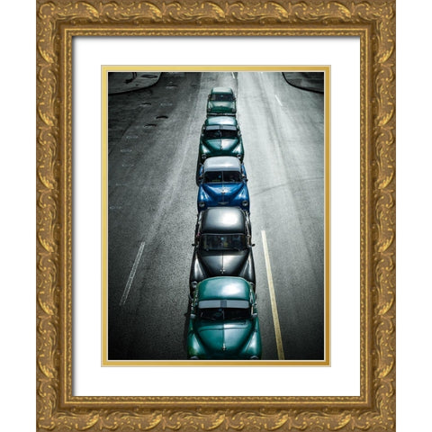 Vintage cars Havana Fantasy Gold Ornate Wood Framed Art Print with Double Matting by Yosifov, Svetlin