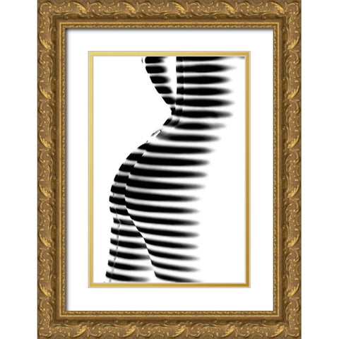 Zebra Gold Ornate Wood Framed Art Print with Double Matting by P., Mato