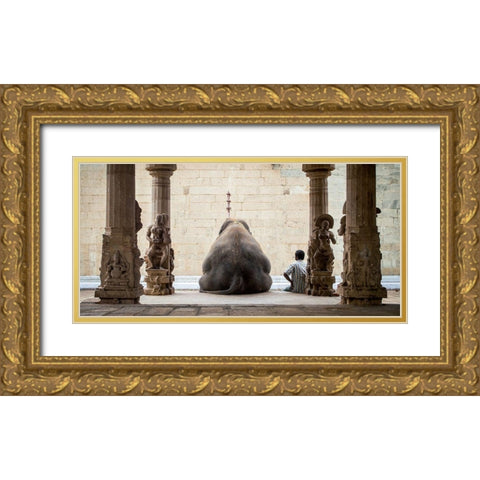 The Elephant and its Mahot Gold Ornate Wood Framed Art Print with Double Matting by Ruhan