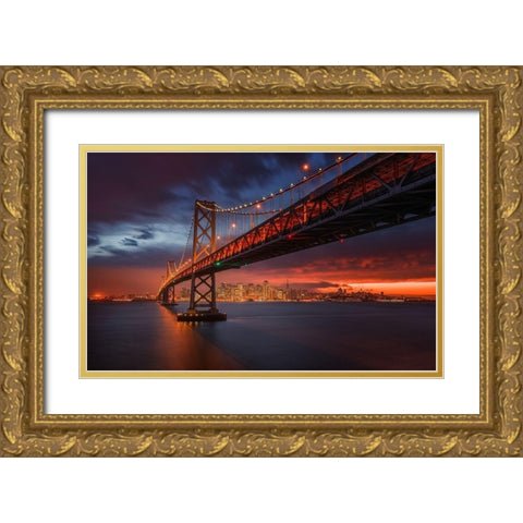 Fire over San Francisco Gold Ornate Wood Framed Art Print with Double Matting by Harriman, Toby