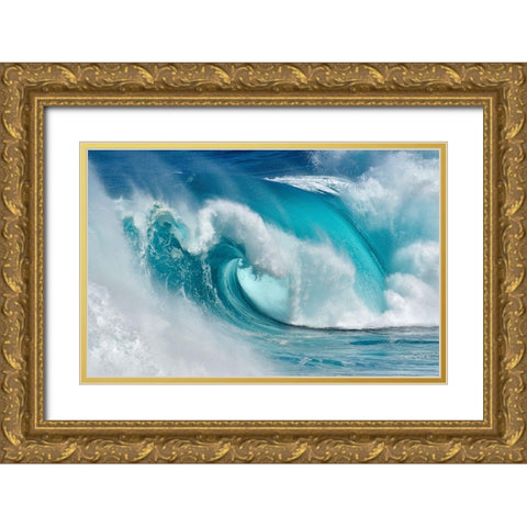 When the ocean turns into blue fire Gold Ornate Wood Framed Art Print with Double Matting by Montero, Daniel