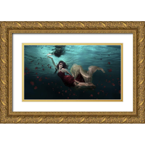 Ocean of Roses Gold Ornate Wood Framed Art Print with Double Matting by Suherman, Martha