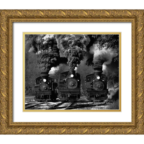 Train Race in BW Gold Ornate Wood Framed Art Print with Double Matting by Gordon, Chuck