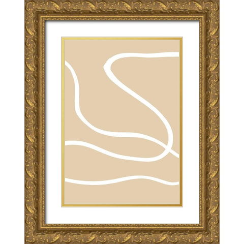 Beige Lines 01 Gold Ornate Wood Framed Art Print with Double Matting by Artographie Studio