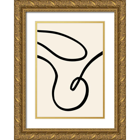 Black Lines 02 Gold Ornate Wood Framed Art Print with Double Matting by Artographie Studio