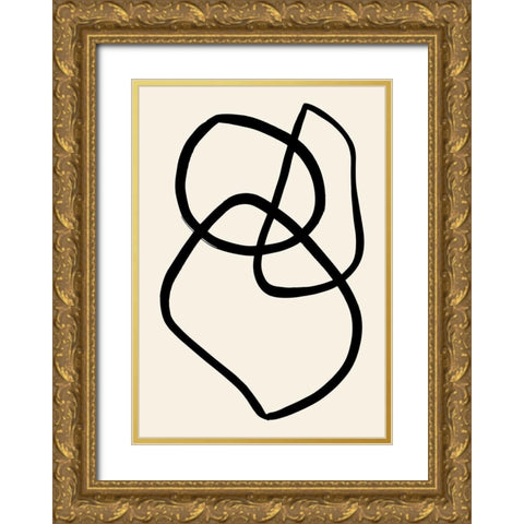 Black Lines 03 Gold Ornate Wood Framed Art Print with Double Matting by Artographie Studio