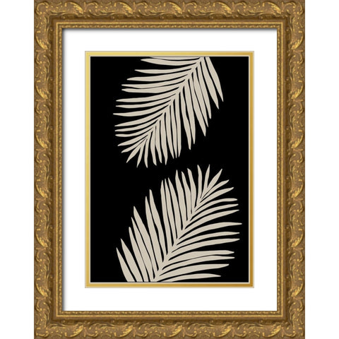 Palm Leaves Gold Ornate Wood Framed Art Print with Double Matting by Artographie Studio