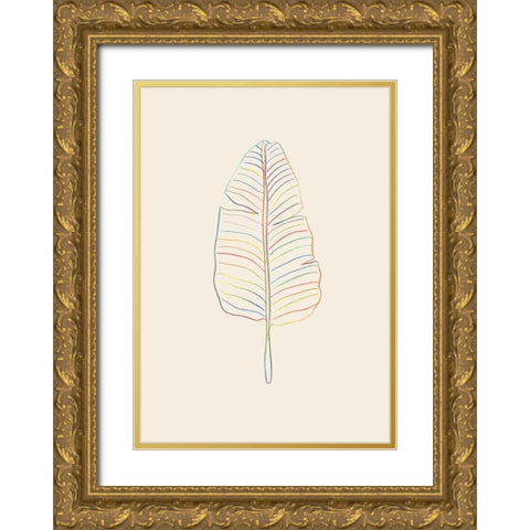 Banana Rainbow Leaf Gold Ornate Wood Framed Art Print with Double Matting by Artographie Studio
